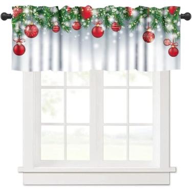 Imagem de Cortinas de sanefa de cozinha de Natal, estampa temática de inverno, decoração de casa, cortina curta para sala de estar, casa de fazenda, tratamento de janela, 1 painel 137 cm L x 45 cm C