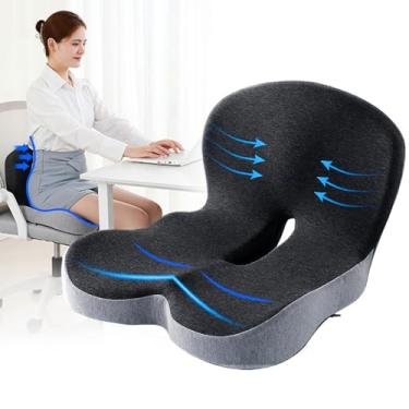 Imagem de Almofada de espuma viscoelástica para cadeira de escritório, almofadas de assento integradas em forma de L, almofada de assento de cadeira para proteção do cóccix da parte inferior das costas, suporte