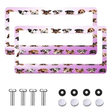 Imagem de 2 peças de moldura de placa de carro rosa animal cão à prova de ferrugem capa de placa de carro frontal traseira suporte de etiqueta de carro para mulheres homens acessórios de decoração exterior