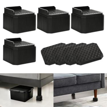 Imagem de EleganceX Pacote com 4 peças de elevação para sofá - Elevador de 5 cm de altura para cama, sofá, mesa, geladeira, máquina de lavar | Fácil armazenamento e limpeza, design antiderrapante suporta até