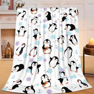 Imagem de Cobertor de pinguim para crianças, cobertor de lã de animais de pinguim fofos presentes para meninos e meninas, material de flanela macia aconchegante para cama, sofá, sofá 127 x 101 cm