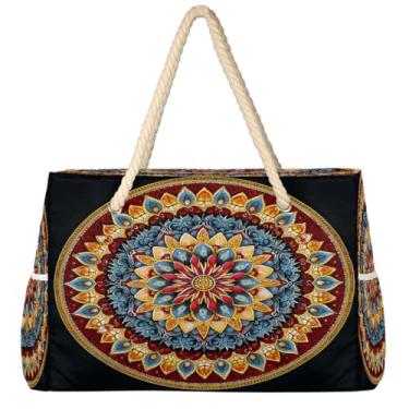 Imagem de hongjinglin Bolsa de praia grande, leve, dobrável, mandala, amarela, étnica, para piscina, bolsa de ombro, Cor 13, Large