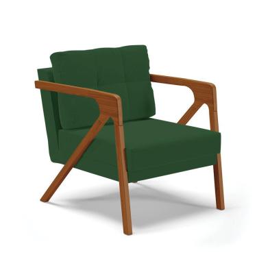 Imagem de Poltrona Melissa Veludo Base De Madeira Castanho Cor Verde
