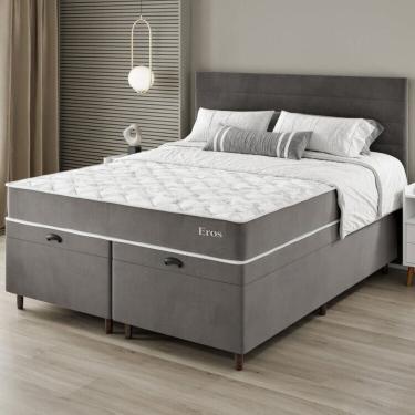 Imagem de Conjunto Colchão Mola Ensacada e Base Box Baú Queen 65x158cm Eros Yescasa Cinza