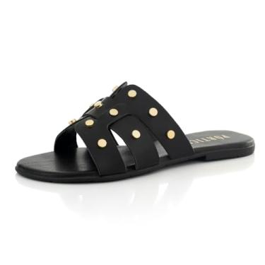 Imagem de Sandalia Feminina Rasteirinha Flatform Rasteira Flat Enfeite Metal Brilho Metalizado (Preto, BR, Adulto, Numérico, 39)