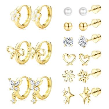 Imagem de ORAZIO Brincos hipoalergênicos para meninas, mulheres, crianças, aço inoxidável cirúrgico, parafuso nas costas, laço de coração, flor, argola para crianças, para meninas, orelhas sensíveis com mais de