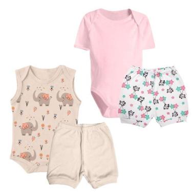 Imagem de Kit Enxoval Infantil 4 Peças Body e Shorts Bebê 100% Algodão - Koala B