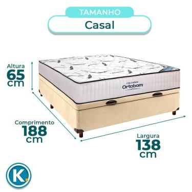 Imagem de Cama Box Azul + Colchão Casal High Foam Ortobom