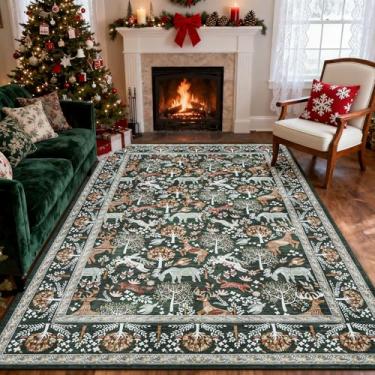 Imagem de WEZVIX Tapete de Natal 20 x 25 cm para sala de estar, tapetes de animais boho lavável, tapete grande antiderrapante macio para quarto, berçário, sala de jantar, fazenda, sala de jogos infantil