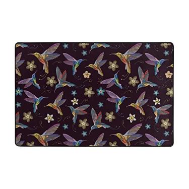 Imagem de Zeraoke Tapetes de área bordados com beija-flores para sala de estar de 1,1 x 1,8 m, tapete macio e moderno, tapete felpudo antiderrapante para decoração de casa, tapete lavável para quarto, jantar,