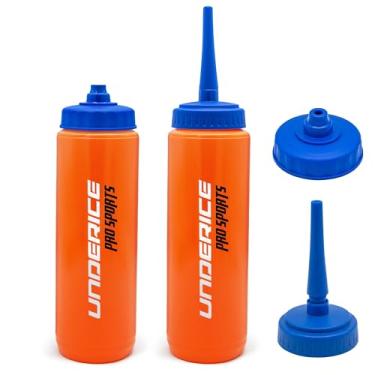 Imagem de UICE Garrafa de água com canudo, garrafas de compressão fácil de 1 litro para hóquei, canudo longo e reto embutido, garrafa de água esportiva para futebol, lacrosse, boxe, fitness, laranja