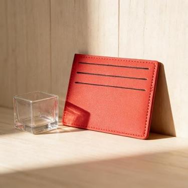 Imagem de Carteiras com porta-cartão de crédito, carteira minimalista fina com bolso frontal com 6 compartimentos para cartões para mulheres e homens, Vermelho, Portátil