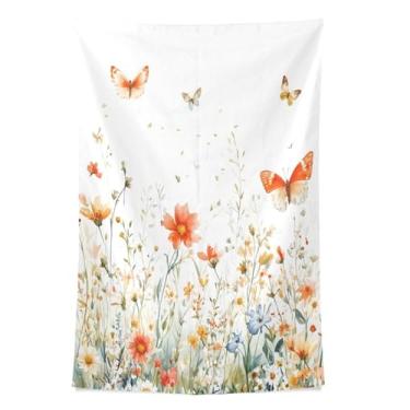 Imagem de STAYTOP Tapeçaria de parede de flores silvestres e borboletas para decoração de casa decoração de dormitório sala de estar quarto tapete de parede (60×40in)