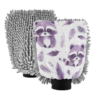 Imagem de STAYTOP Luvas roxas fofas de guaxinim para lavagem de carro, 2 peças, luvas de microfibra de chenille, sem arranhões, panos de esponja de lavagem ultra absorventes para carros, limpeza doméstica - M