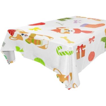 Imagem de Burbuja Toalha de mesa para cães com chapéus de Natal, toalha de mesa quadrada antirrugas grossa para decoração de jantar, cozinha, festa, 152 x 152 cm