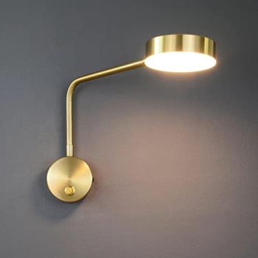 Imagem de Luminária de parede vintage LED dourada de 9W para interiores com interruptor, braço longo giratório 360°, ajustável, para leitura em quartos, escadas, salas de estar, corredores e escritóri