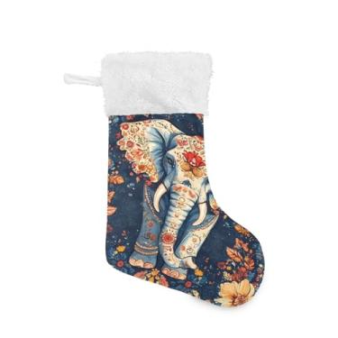 Imagem de xigua Meia de Natal colorida de elefante, de paisley, personalizada, grande, doces, presente pendurado, meias de Natal, decoração para festas de fim de ano, decoração de lareira