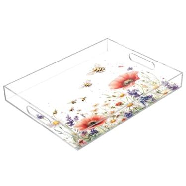 Imagem de STAYTOP Bandeja de acrílico para servir flores silvestres e borboletas, 15,7 x 11,20 cm, bandejas decorativas à prova de derramamento, organizador de bancada para café da manhã, chá, comida, maquiagem