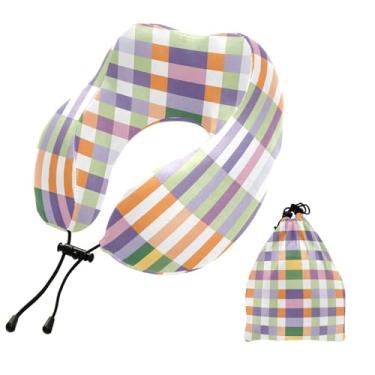 Imagem de CEBUGI Travesseiros de viagem portáteis em forma de U, travesseiro de pescoço de espuma viscoelástica com trava de corda ajustável para avião, viagem, trem, negócios, escritório, cochilo (tabuleiro de