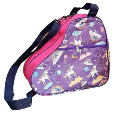 Imagem de Bolsa Mochila Patins Quad Inline Unicórnio Rosa 34x25x39cm - MR