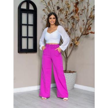 Imagem de Calça Pantalona Flare Social De Linho Wide Leg + Cinto da virginia - M
