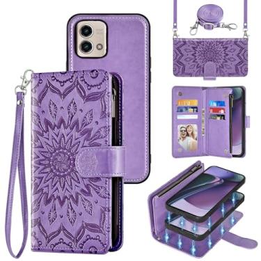 Imagem de Capa de celular para Motorola Moto G Stylus 5G 2023 com zíper carteira magnética destacável com protetor de tela alça transversal alça flip suporte para cartão GStylus G5 XT2317DL XT2315-5 roxo