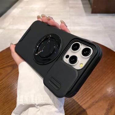 Imagem de Protetor de câmera deslizante com suporte rotativo, capa magnética para iPhone 16 15 14 13 12 11 ProMax, capa protetora de camada dupla, preta, para iPhone 13ProMax