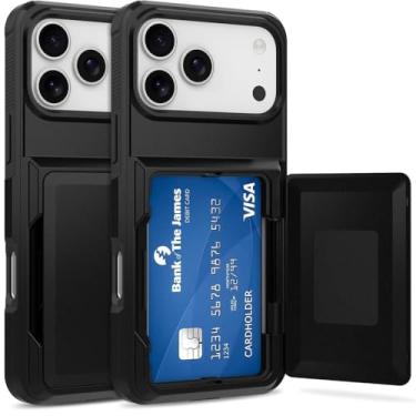 Imagem de Capa Porta Cartão para o iPhone 17 Pro - Compartimento Oculto para Amazenamento de 3 Cartões e Proteção Anti-impacto Cor: Preto