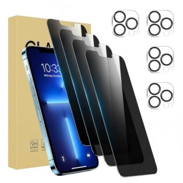 Imagem de Pacote com 4 protetores de tela de privacidade para iPhone 13 Pro [tela de 6,1 polegadas] + pacote com 4 protetores de lente de câmera, película de vidro temperado privada antiespião, [dureza 9H] - HD