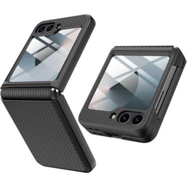 Imagem de Miimall Capa para Galaxy Z Flip 5 com protetor de tela e proteção de dobradiça, ajuste fino, antiderrapante, textura elegante, capa protetora de telefone resistente à prova de choque militar para