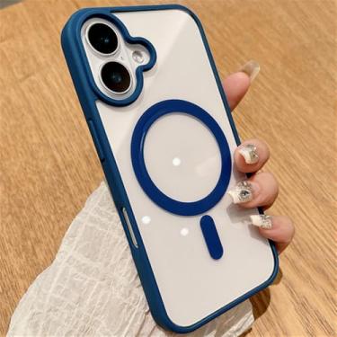 Imagem de Capa magnética transparente da moda para carregamento sem fio para iPhone 16 15 14 Plus 13 12 Mini 11 Pro Max XS Max XR capa de acrílico, azul marinho, para iPhone 16ProMax