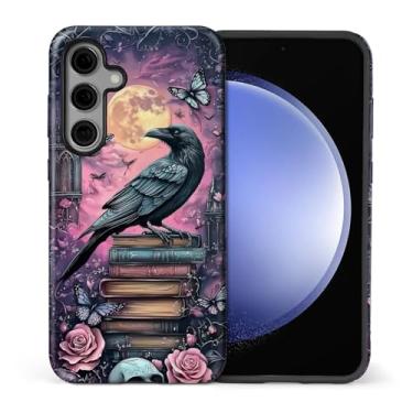 Imagem de CARLOCA Capa para Samsung Galaxy S25 FE, design de corvo de estante roxa gótica - proteção dupla híbrida TPU macio + PC rígido, capa à prova de choque antiarranhões masculina e feminina elegante capa