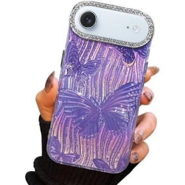 Imagem de I-MGAE-IN-AR Capa compacta para iPhone Air Butterfly Design, moldura de proteção de lente de câmera de diamante 3D, capa protetora de TPU macio e macio à prova de choque para mulheres meninas estética