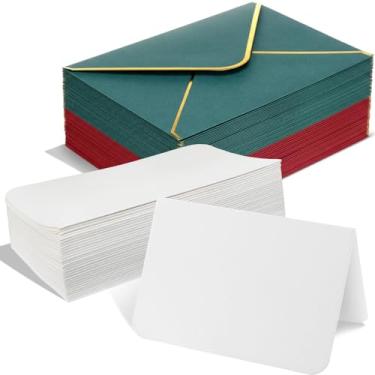 Imagem de Sabary Conjunto de 100 cartões de aquarela em branco com envelopes, 63,5 kg/300 g/m², cartão de papel de felicitações dobrável de algodão pesado para pintura de Natal, convite, aniversário, casamento