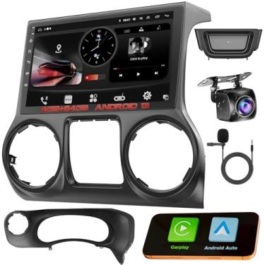Imagem de Rádio automotivo Android 13 atualizado para Jeep Wrangler (2011, 2012, 2013, 2014), rádio automotivo de 10,2 polegadas com suporte automotivo para navegação GPS, câmera de reserva, rádio FM/RDS