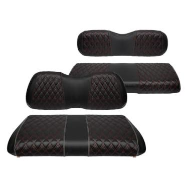Imagem de SHUNCHENXIANG Kit de capas de assento de diamante para carrinho de golfe com 4 peças, serve para Club Car Precedent 2004+ capa de assento de substituição de vinil para carrinho de golfe (costura preta