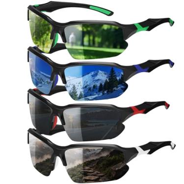 Imagem de GGSTDDUP Pacote com 4 óculos de sol esportivos polarizados para homens e mulheres | Óculos de sol leves e envolventes com proteção UV para uso ao ar livre, Branco + verde + azul marinho + vermelho