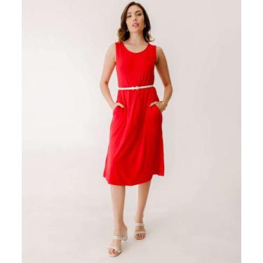 Imagem de Vestido Feminino Bolsos Sem Manga Marisa-61090, Vermelho, PP
