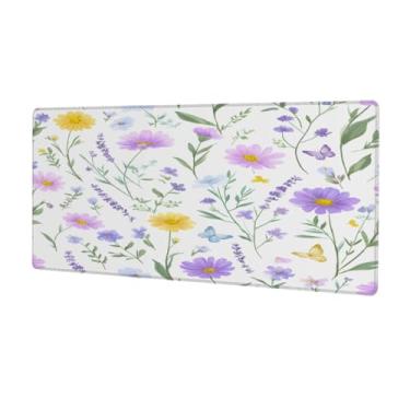 Imagem de Tapete de mouse com flores fofas coloridas grandes à prova d'água para computador estendido tapete protetor de mesa antiderrapante base de borracha para escritório, computador, teclado, laptop e mesa