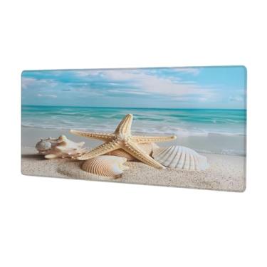 Imagem de Tapete de mouse grande de praia, estrela-do-mar, à prova d'água, protetor de mesa estendido para computador, base de borracha antiderrapante para escritório, computador, teclado, laptop e mesa de casa