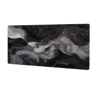 Imagem de Tapete de mouse grande mármore preto cinza à prova d'água tapete protetor de mesa estendido para computador base de borracha antiderrapante para escritório, computador, teclado, laptop e mesa de casa