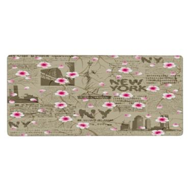 Imagem de Tapete de mouse retrô Sakura grande à prova d'água para computador estendido tapete protetor de mesa base de borracha antiderrapante para escritório, computador, teclado, laptop e mesa de casa, mouse