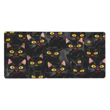 Imagem de hongjinglin Tapete de rato grande gato preto bonito à prova d 'água computador estendido tapete protetor de mesa tapete antiderrapante base de borracha para escritório, computador, teclado, laptop e