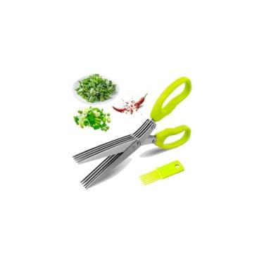 Imagem de Tesoura para Picar Alimentos com 5 Lâminas, Aço Inoxidável e Plástico, 19cm, para Temperos e Ervas, Cabo Ergonômico