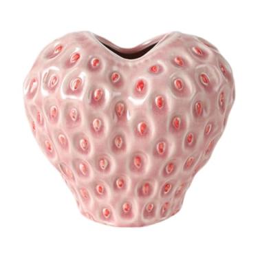 Imagem de Fenteer Vaso de cerâmica em formato de morango para flores secas, moderno e decorativo, perfeito para casa, mesa de centro ou como presente de boas-vindas, Pink S