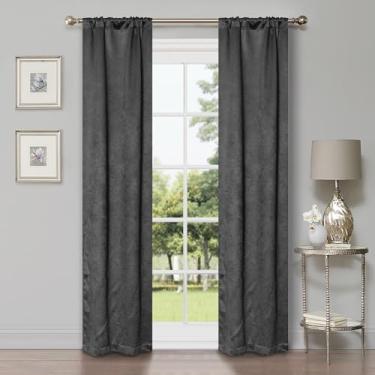 Imagem de Superior Cortinas de blackout, acentos de janela que escurece o ambiente, bloqueio solar, térmico, ondas geométricas modernas com bolsos de haste, conjunto de cortinas de 2 painéis, 66 L X 84 C, cinza