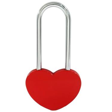 Imagem de BokWin Cadeado de coração Love Lock de 3,5 polegadas 50 mm - cadeado de desejo de coração vermelho para casais, cerimônias de casamento, dia dos namorados - design sem chave (1 pacote)