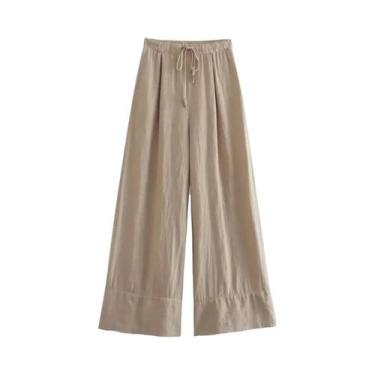 Imagem de Conjunto De Top Cropped Sem Mangas Em Caqui E Calças De Cintura Alta C