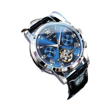 Imagem de Relógio Mecânico Luxuoso Masculino OLEVS 6607 Com Pulseira De Couro Fa
