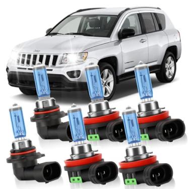 Imagem de Lâmpadas de farol de halogênio compatíveis com honda civic 2016-2020, 9005/HB3/H10 farol alto + farol baixo H11 + faróis de neblina H11 6000K substituição de lâmpada de carro super branca, pacote com